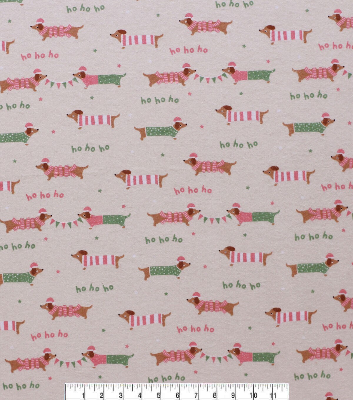 Ho Ho Ho & Dachshund Dog Super Snuggle Christmas Flannel Fabric