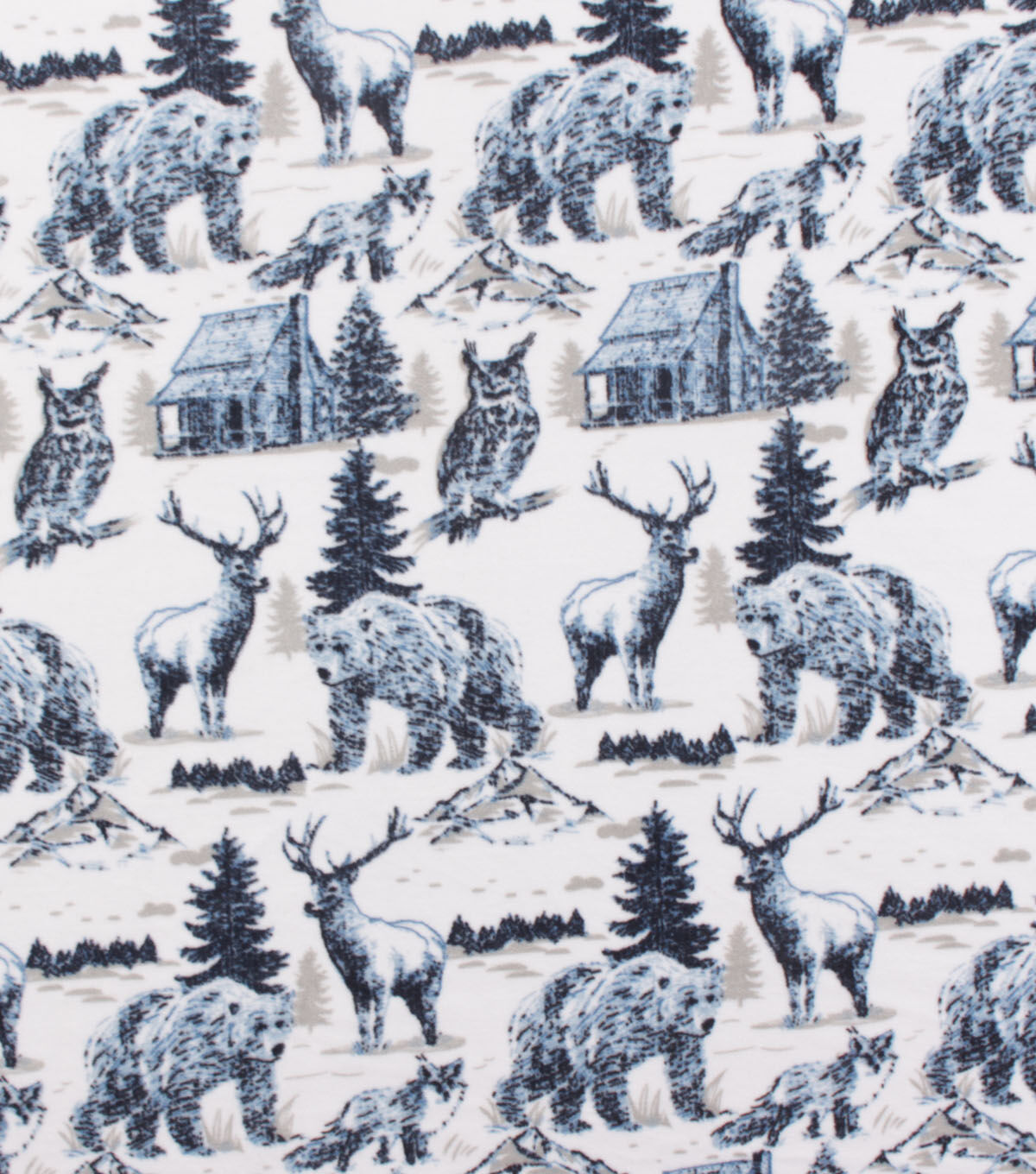 Sketched Lodge Animals Anti Pill Fleece Fabric