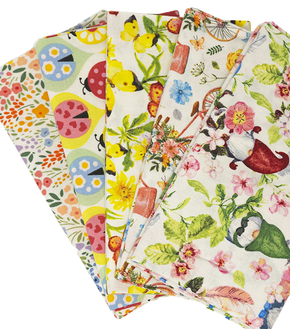 SINGER 18 x 21 Gnomes on White Cotton Fabric Quarter Bundle 5pc