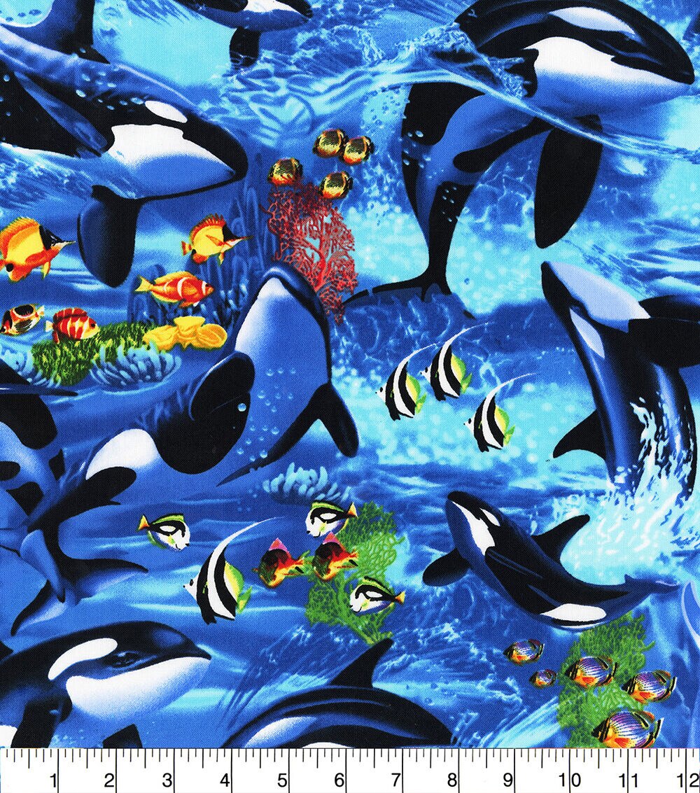 Hi Fashion Playful Orcas Novelty Cotton Fabric