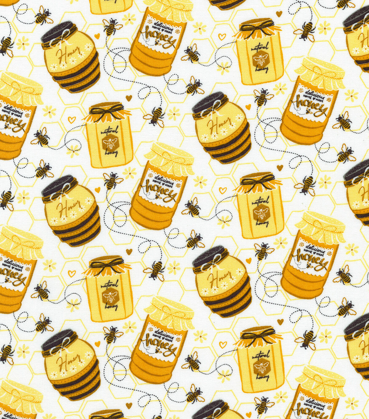 Yellow Honey Pots Novelty Cotton Fabric