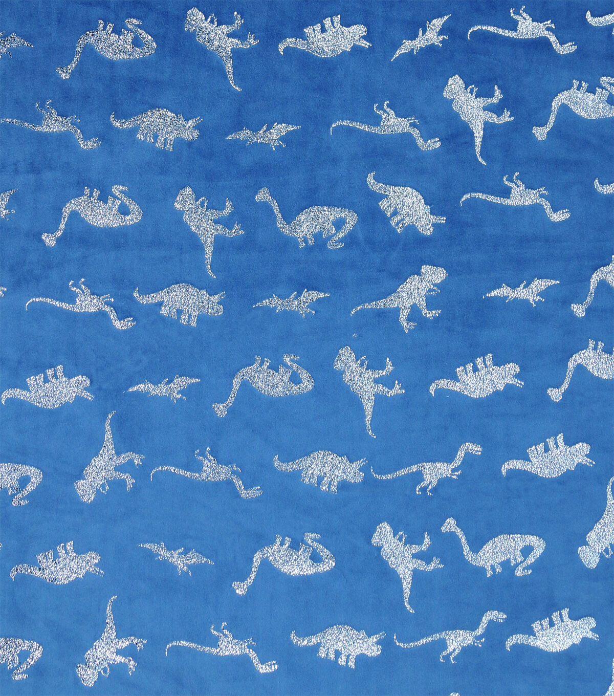 Foil Dinosaurs on Blue Pure Plush Fleece Fabric