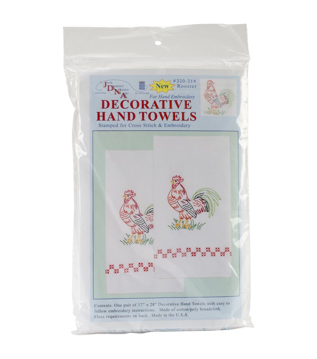 Jack Dempsey 17 x 28 Rooster Stamped Decorative Hand Towels 2pk