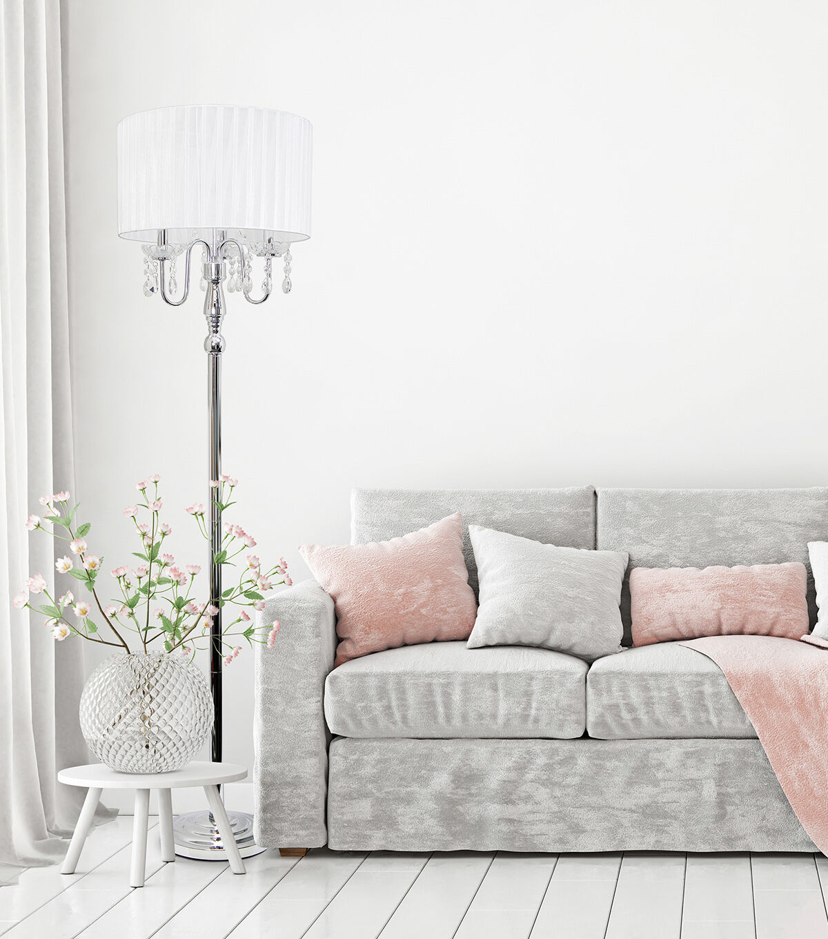 All The Rages Sheer Shade Floor Lamp with Hanging Crystals