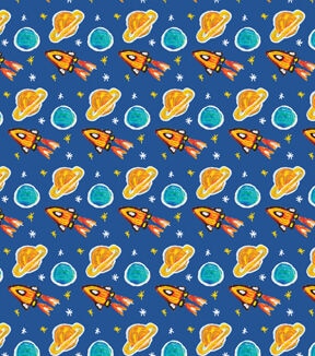 St. Jude Space on Blue Cotton Fabric by Ty
