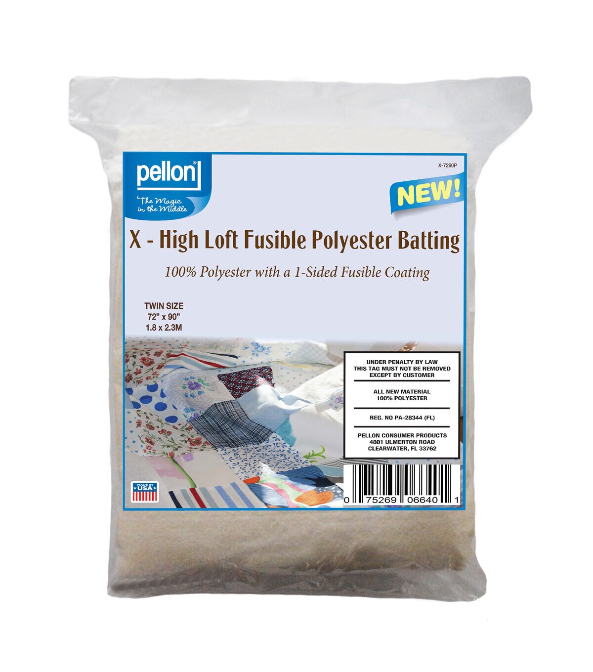 Pellon 1 Sided Fusible Polyester Batting 72 x 90
