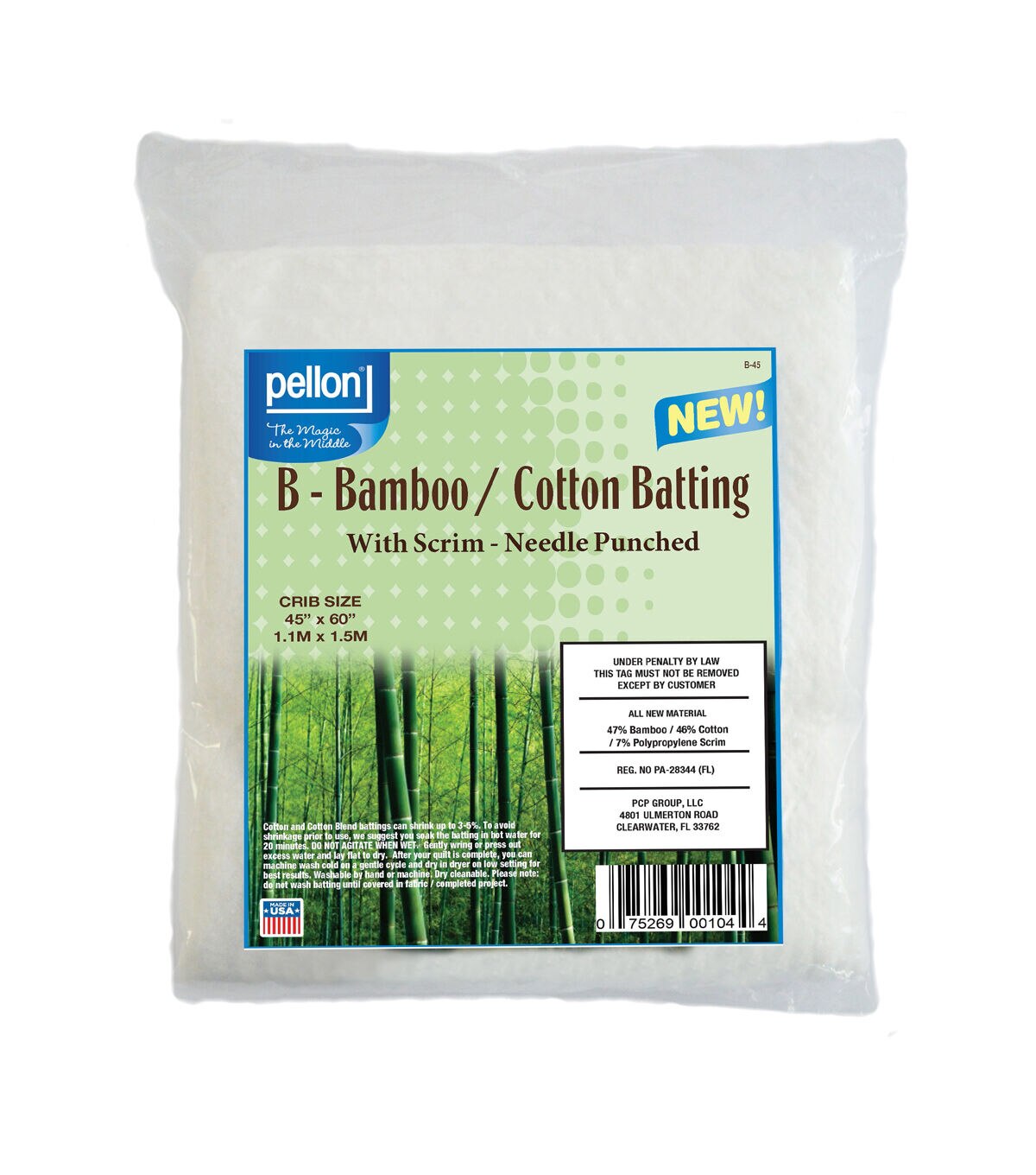 Pellon Bamboo/Cotton Batting With Scrim 45 x 60