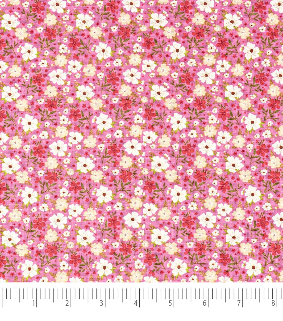 Singer White & Pink Flowers Quilt Cotton Fabric