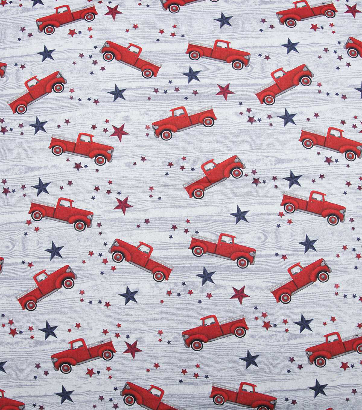Vintage Truck On Woodgrain Patriotic Cotton Fabric