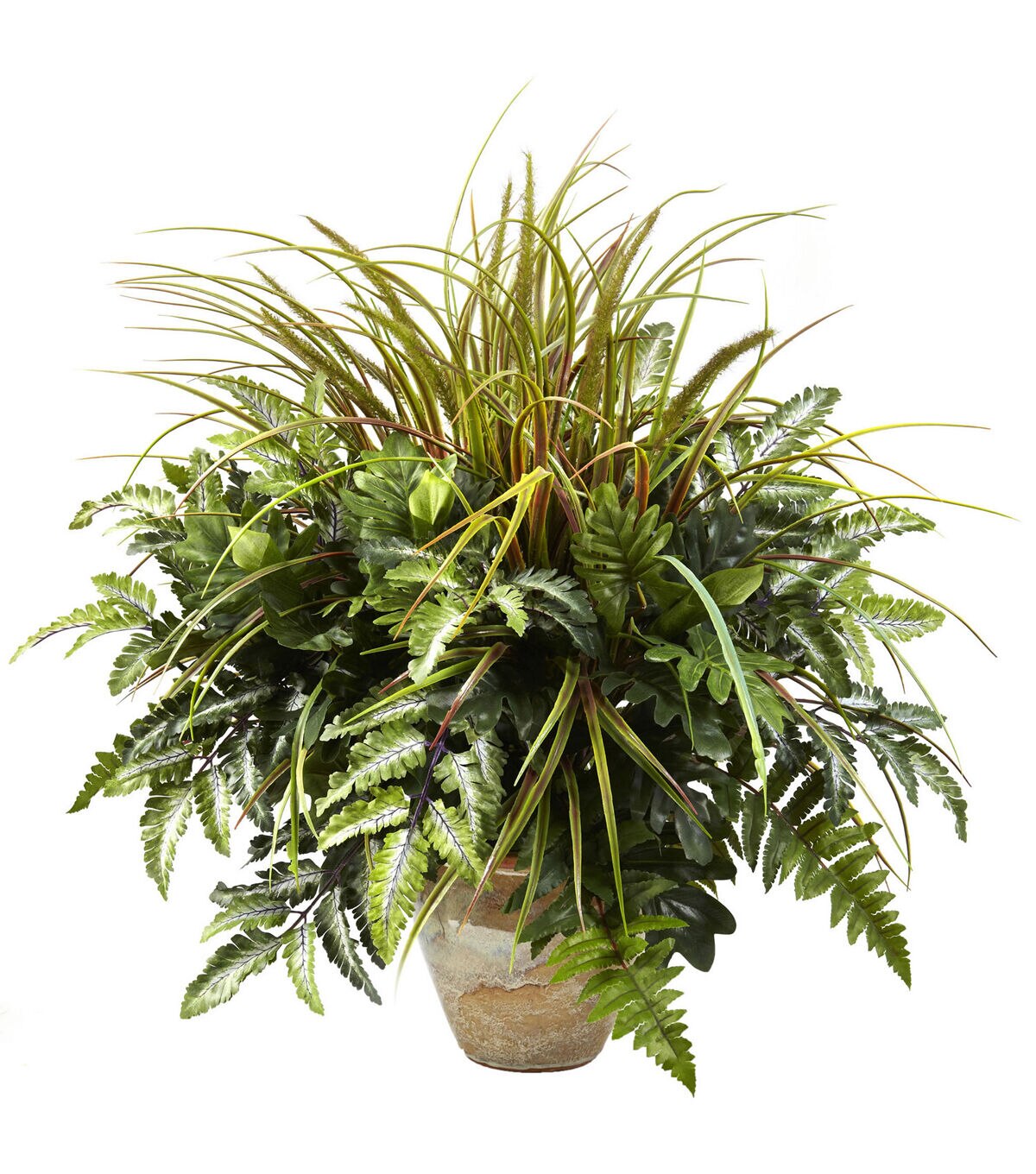 Nearly Natural 28 Mixed Greens & Grass With Ceramic Planter
