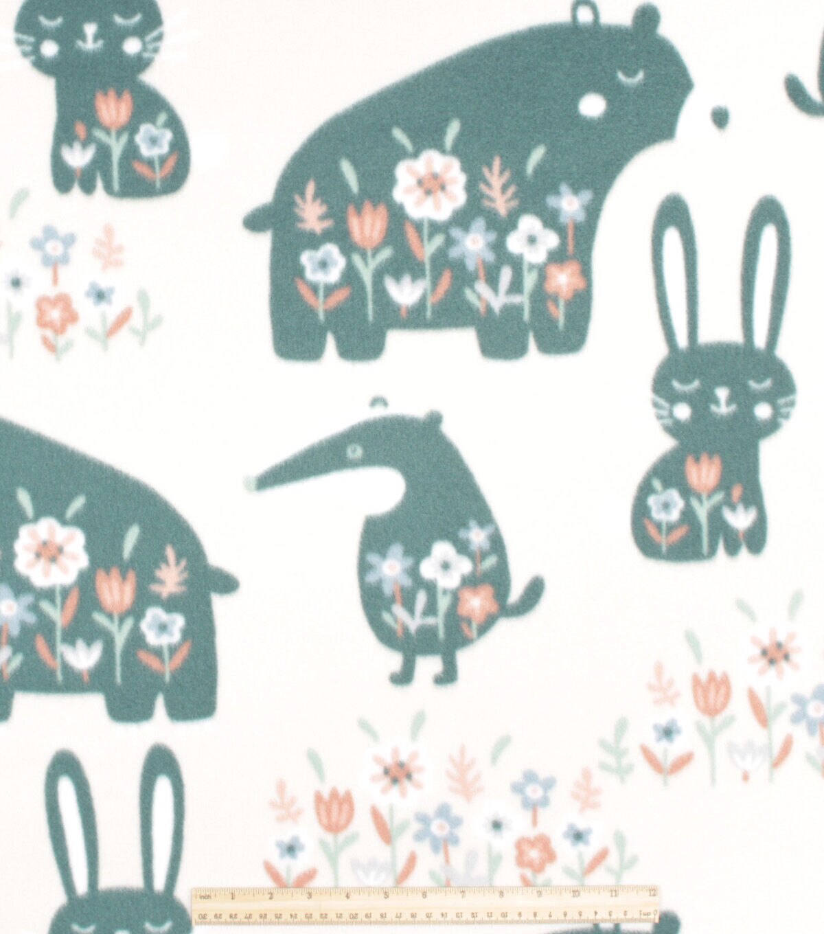 Floral Bear And Bunny Blizzard Prints Fleece Fabric