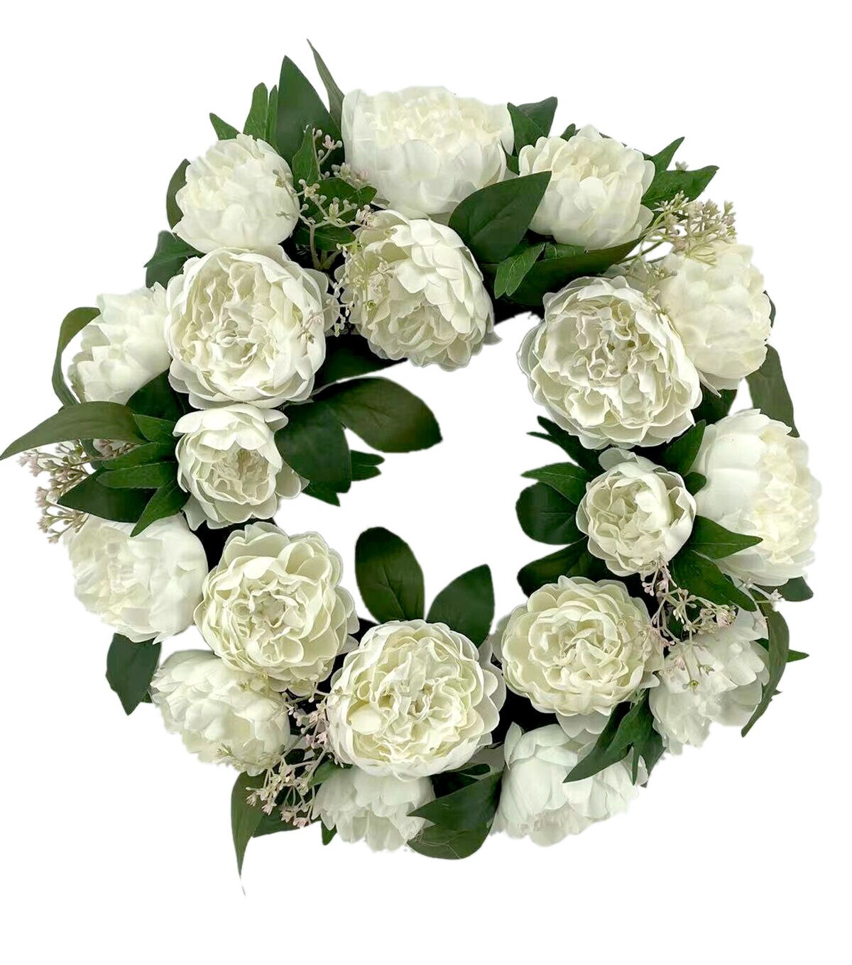 22 Cream Ranunculus & Leaf Wreath by Bloom Room