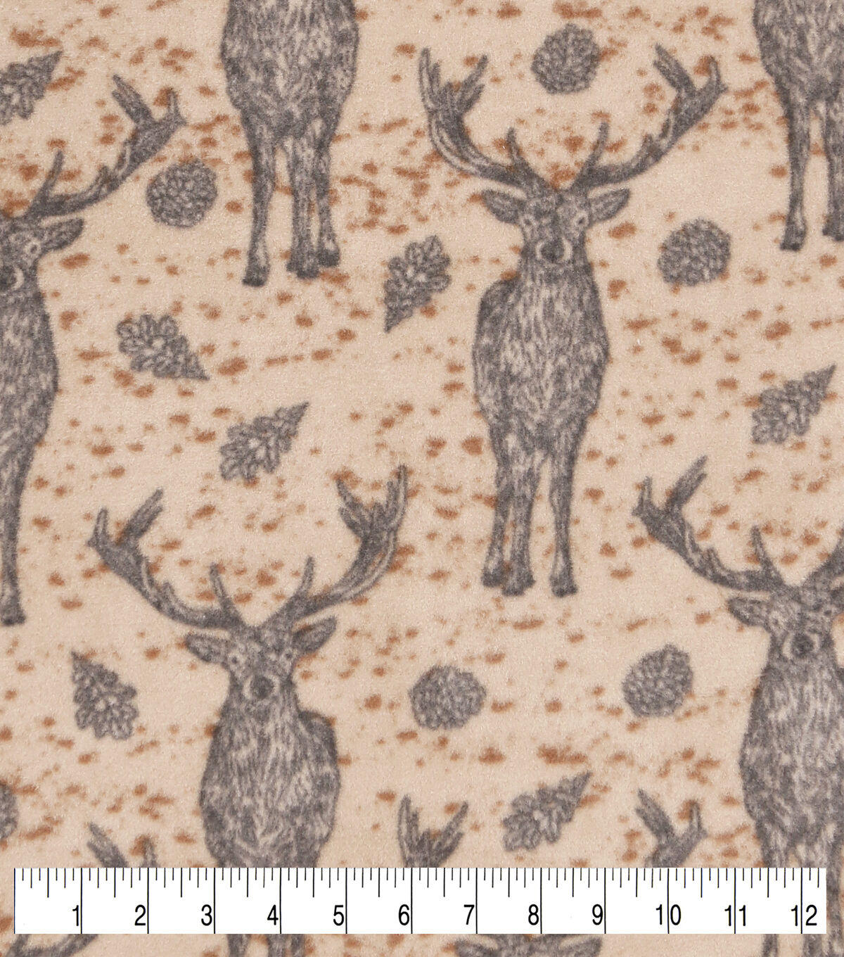 Bucks & Leaves on Beige Anti Pill Fleece Fabric