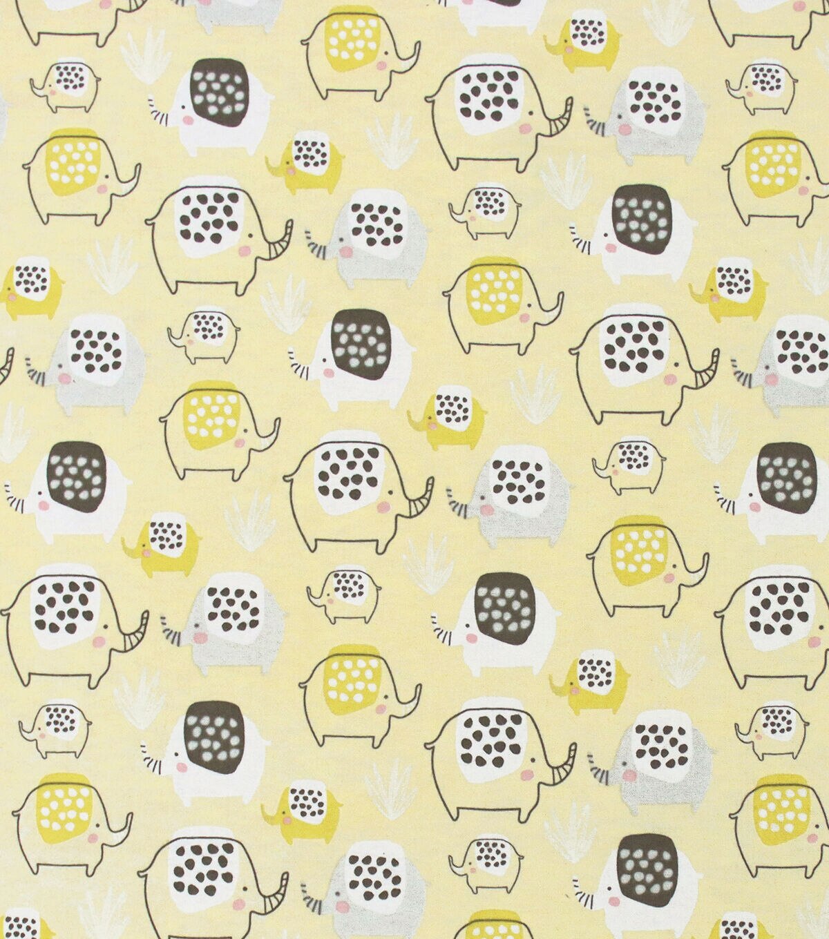 Yellow Dotty Elephants Super Snuggle Flannel Fabric