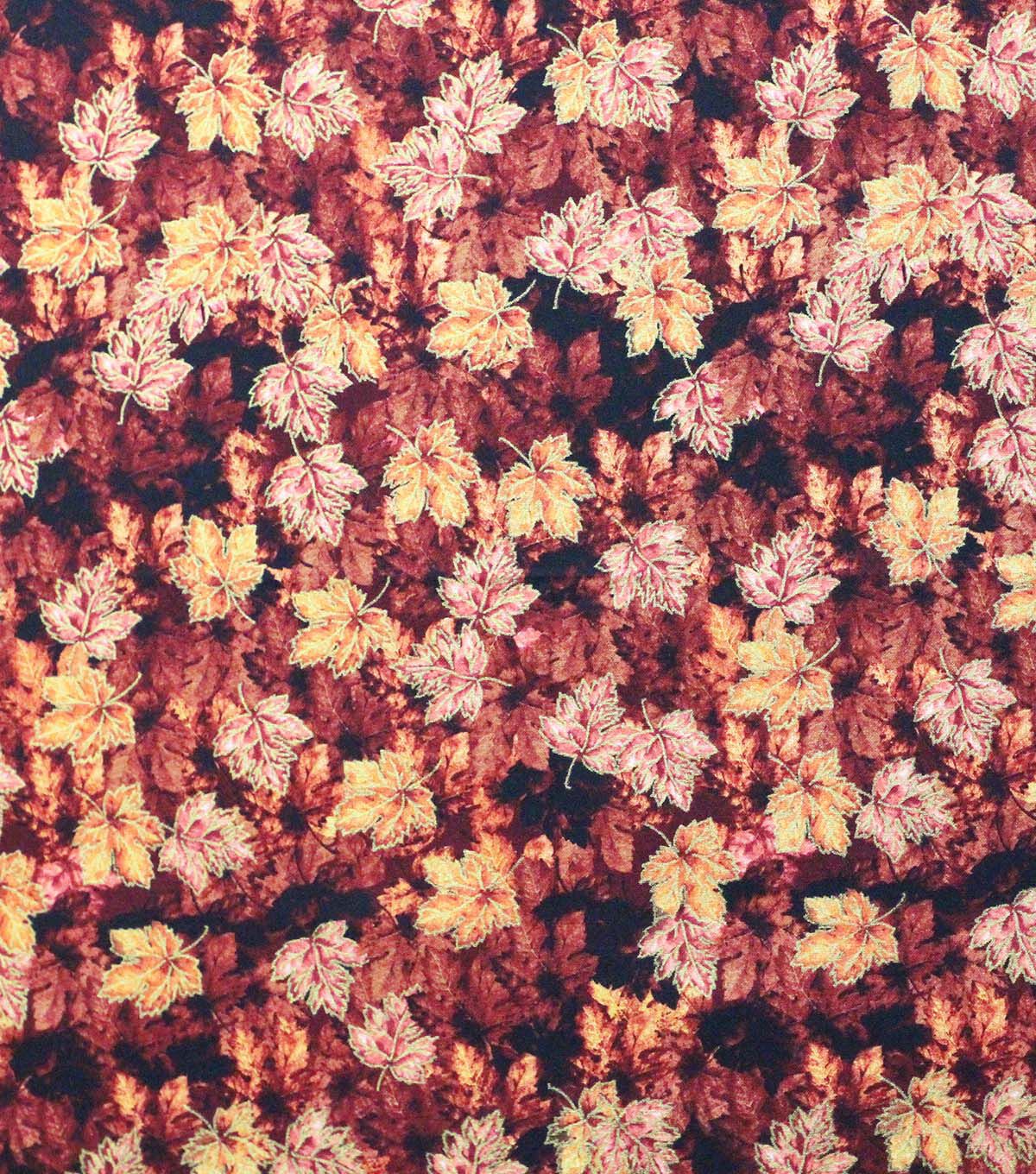 Fall Burgundy Leaves Cotton Fabric