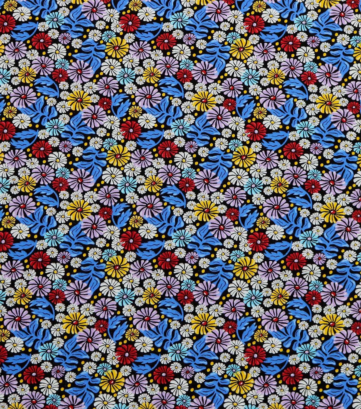 Mod Floral on Black Super Snuggle Flannel Fabric