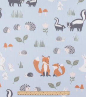 Woodland Animals On Blue Blizzard Fleece Fabric