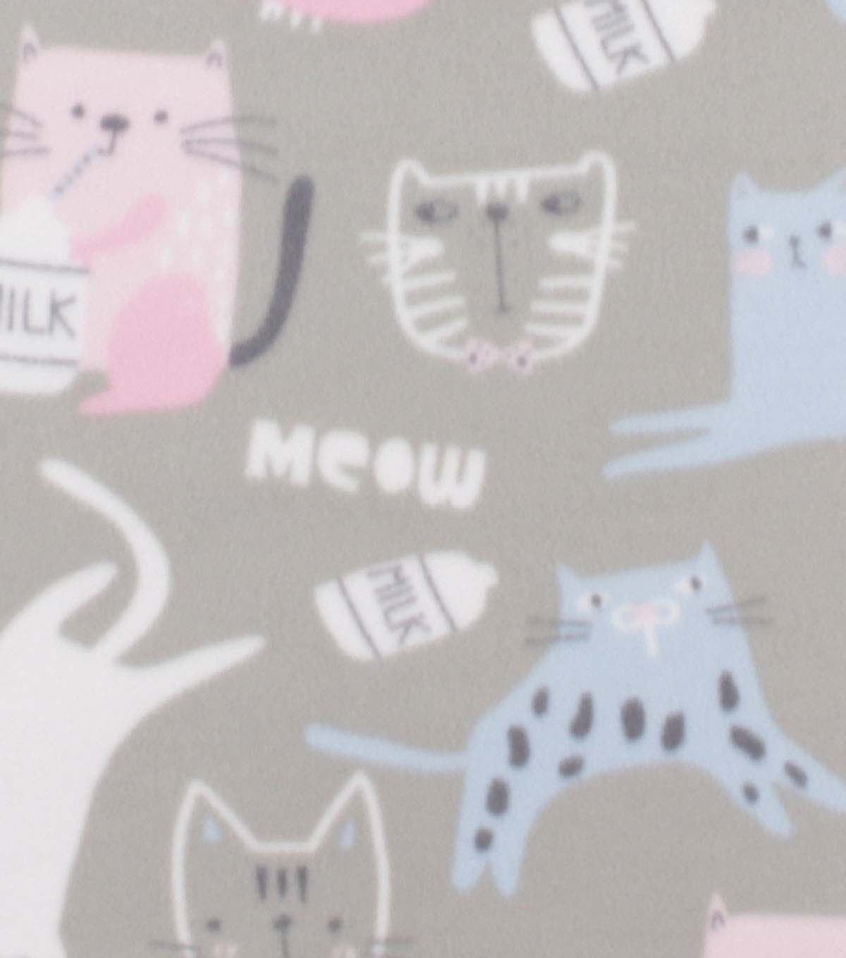 Cats With Milk on Gray Blizzard Fleece Fabric