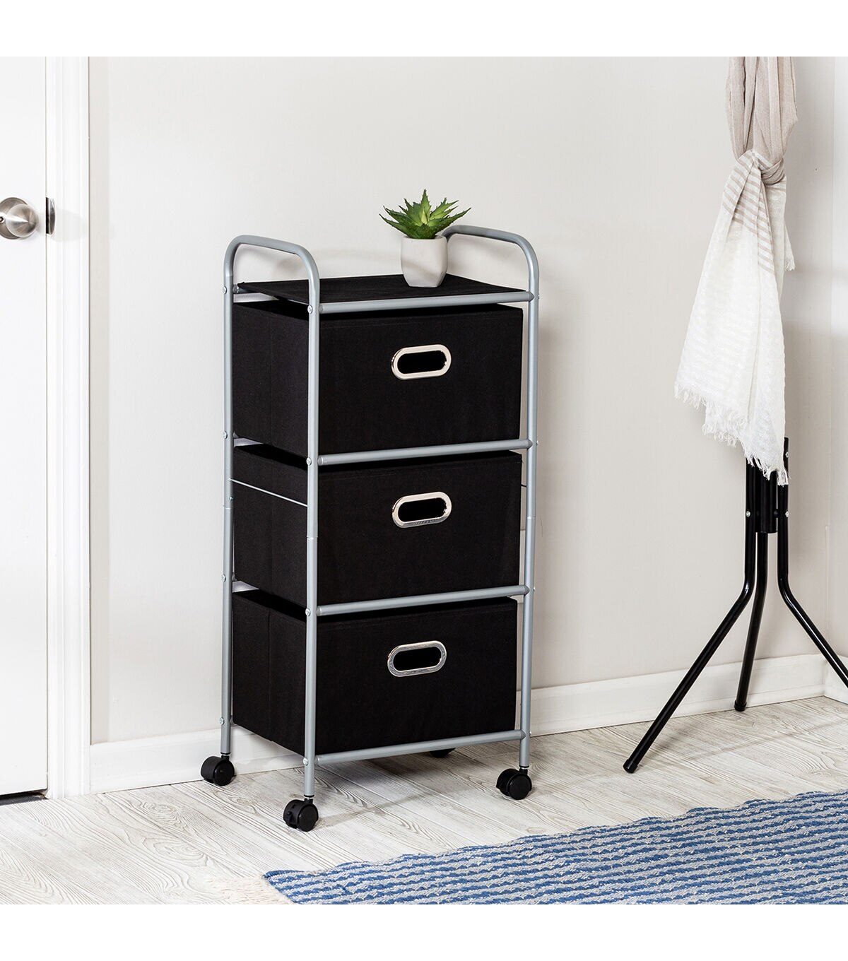 Honey Can Do 16 x 35.5 Black 3 Drawer Rolling Fabric Cart