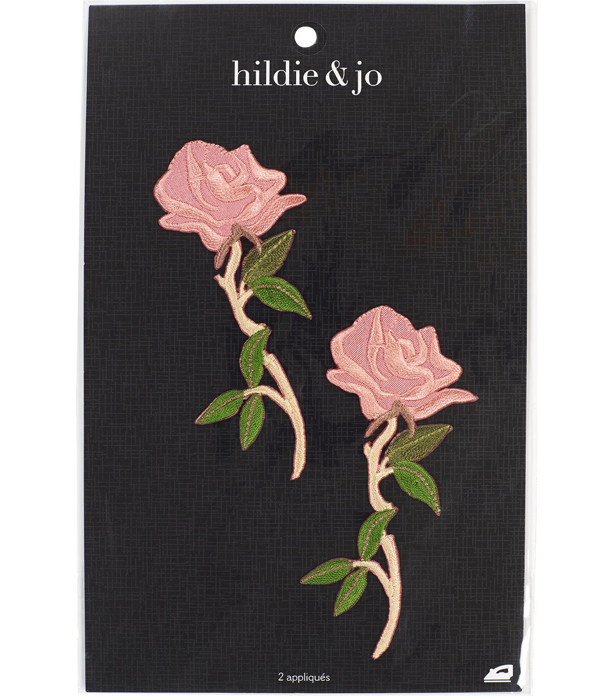 2 x 4 Pink Roses With Stem Iron On Patches 2pk by hildie & jo
