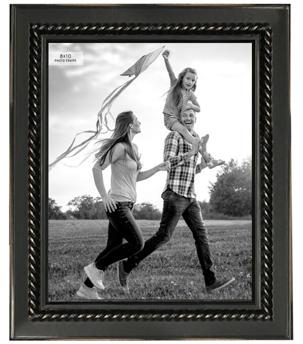8 x 10 Distressed Black Rope Edge Tabletop Picture Frame