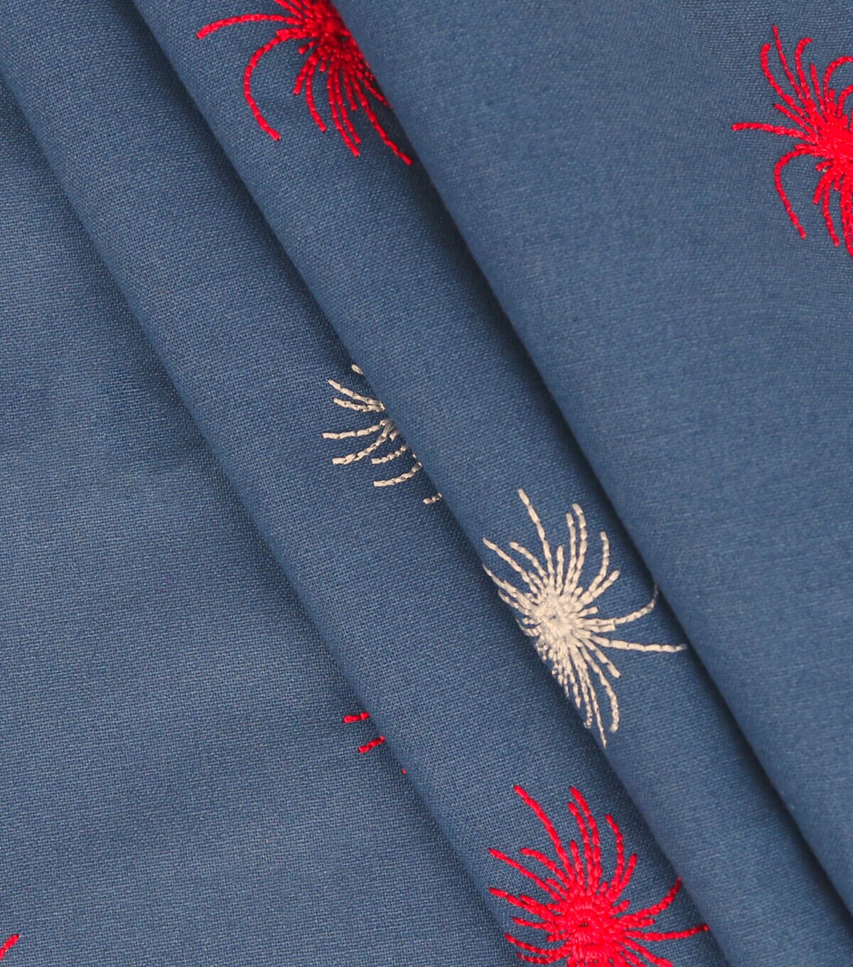 Blue Embroidered Firework Patriotic Cotton Fabric