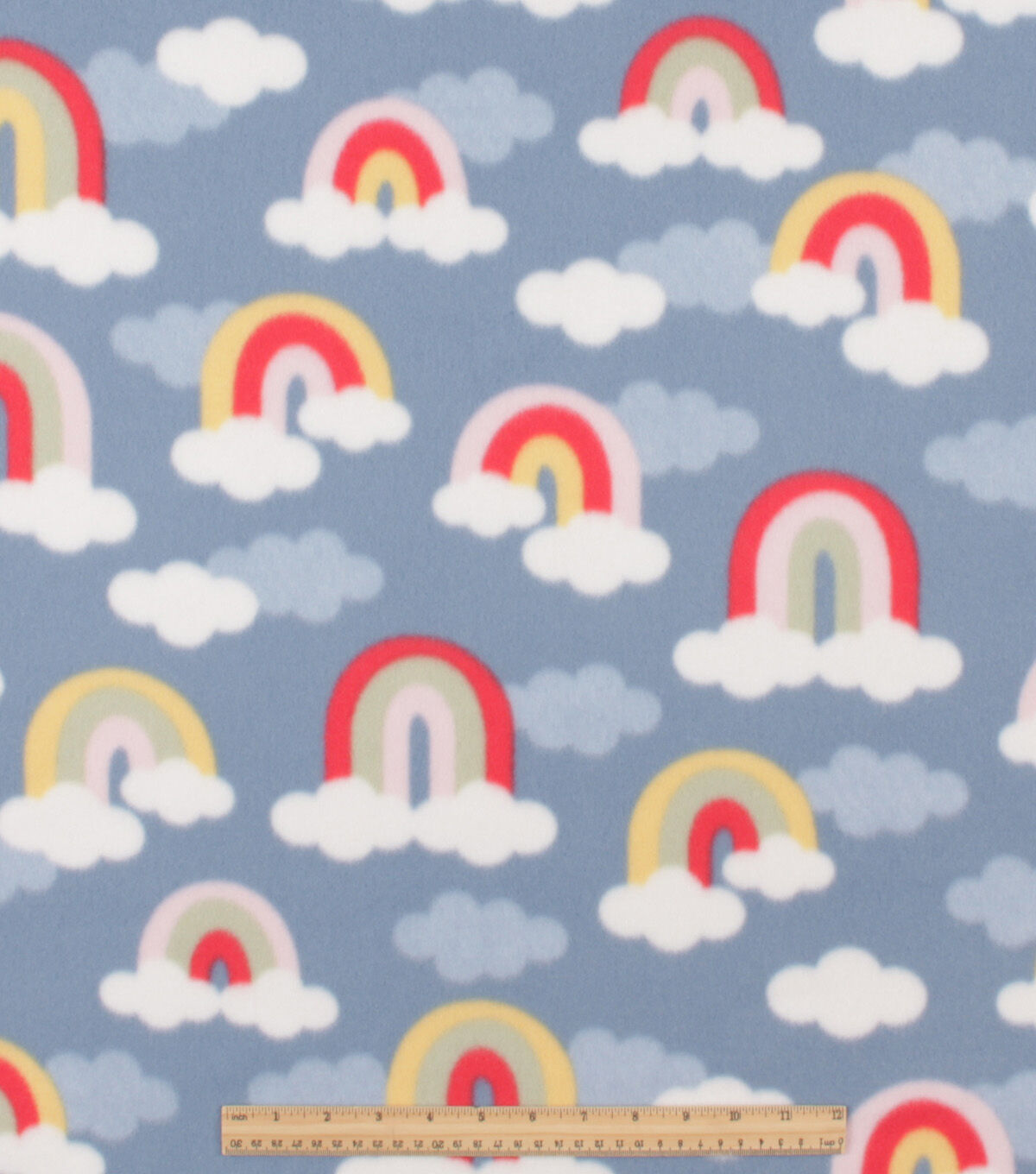 Rainbow Sky on Blue Blizzard Fleece Fabric