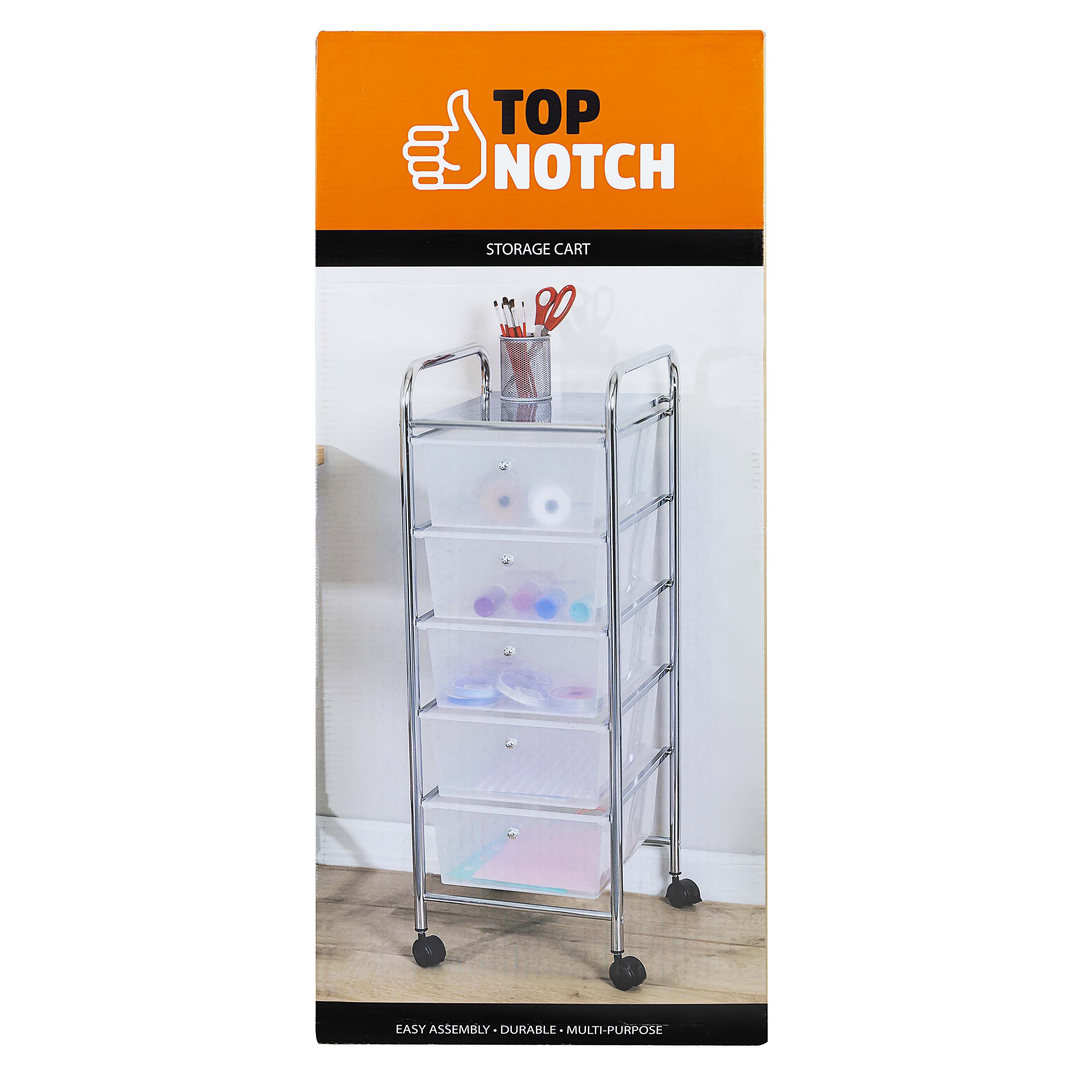 37 Steel Rolling Storage Cart With Clear Plastic 5 Drawers by Top Notch