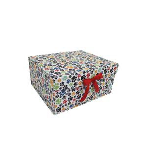 14.5 Dog Prints on White Flip Top Box With Bow by Place & Time