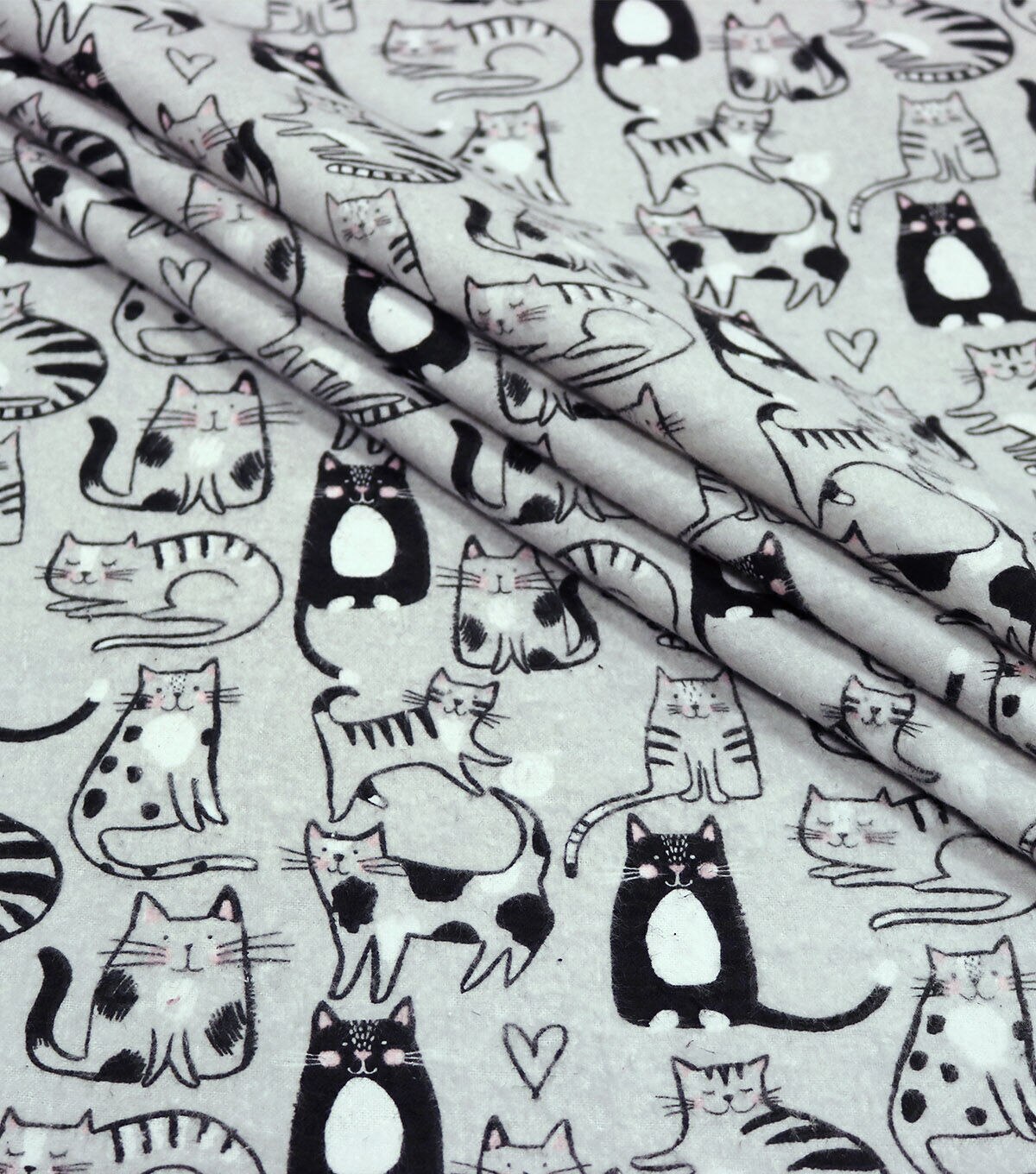 Sketched Kitty on Gray Super Snuggle Flannel Fabric