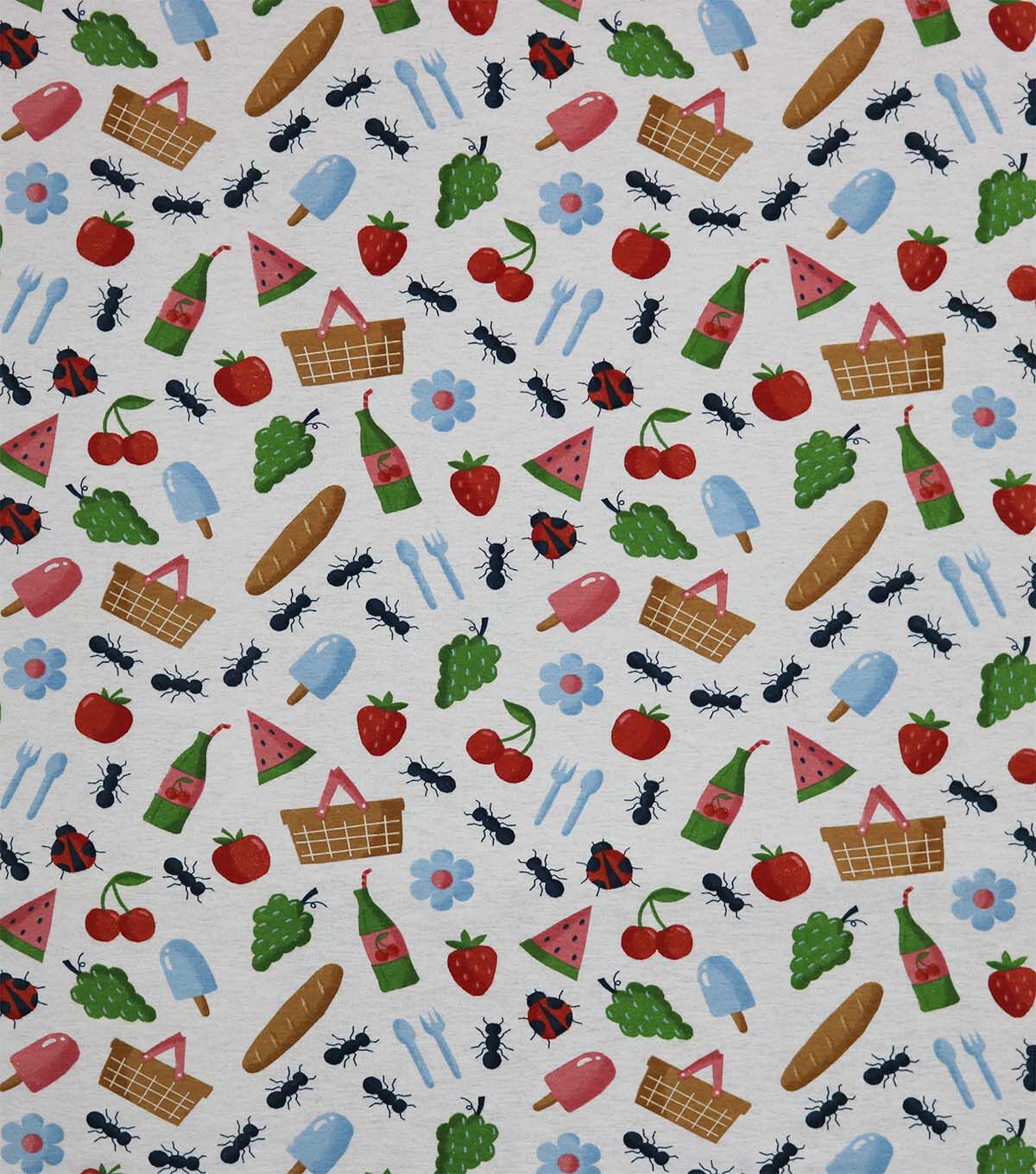 Picnic Icons on White Super Snuggle Flannel Fabric