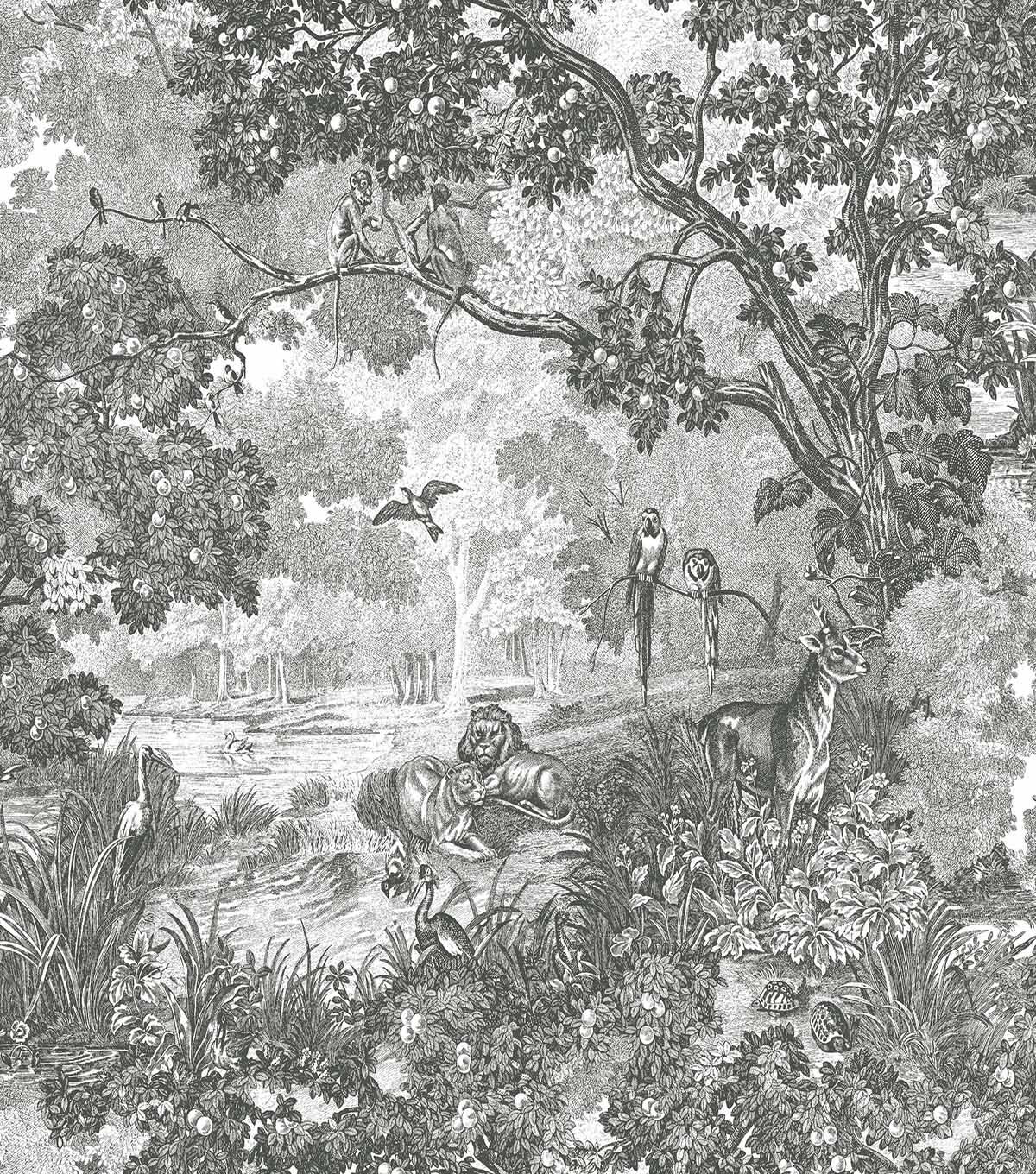 RoomMates 20.5 X 16.5' Gray Jungle Toile Peel & Stick Wallpaper