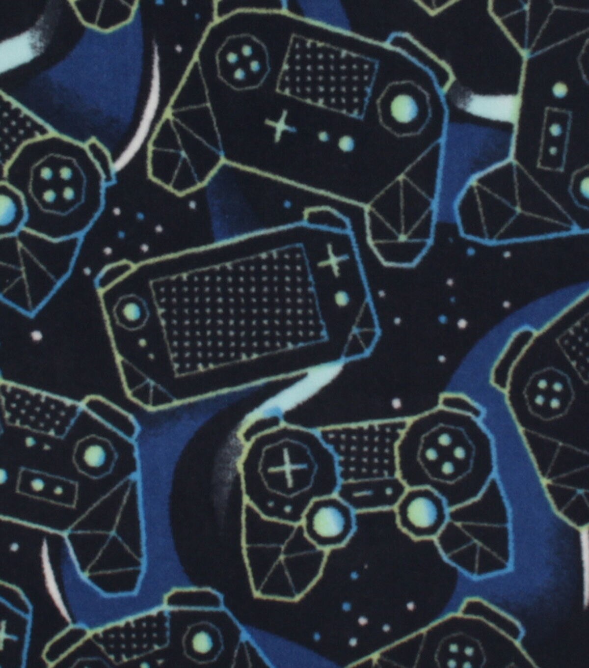 Blue Gaming on Black Anti Pill Fleece Fabric