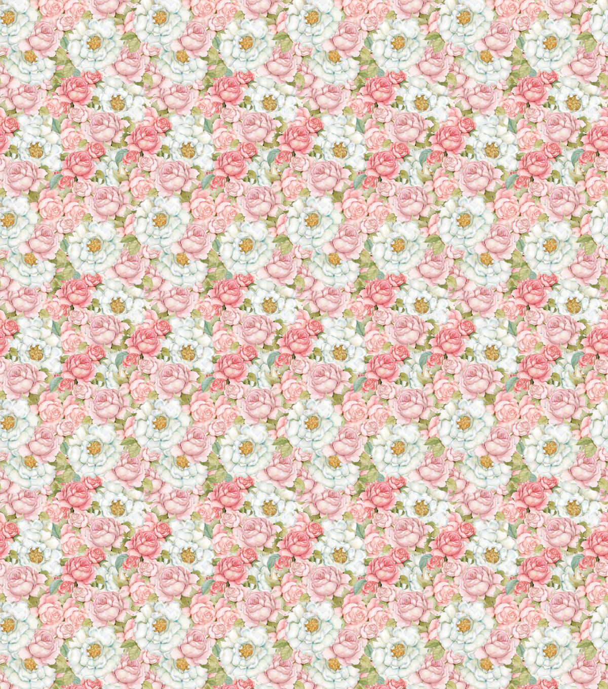 Susan Winget White Camellias & Pink Roses Premium Cotton Fabric