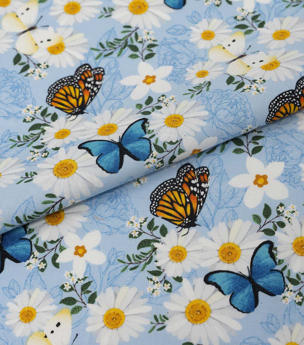 SINGER Daisies & Butterflies on Blue Quilt Cotton Fabric