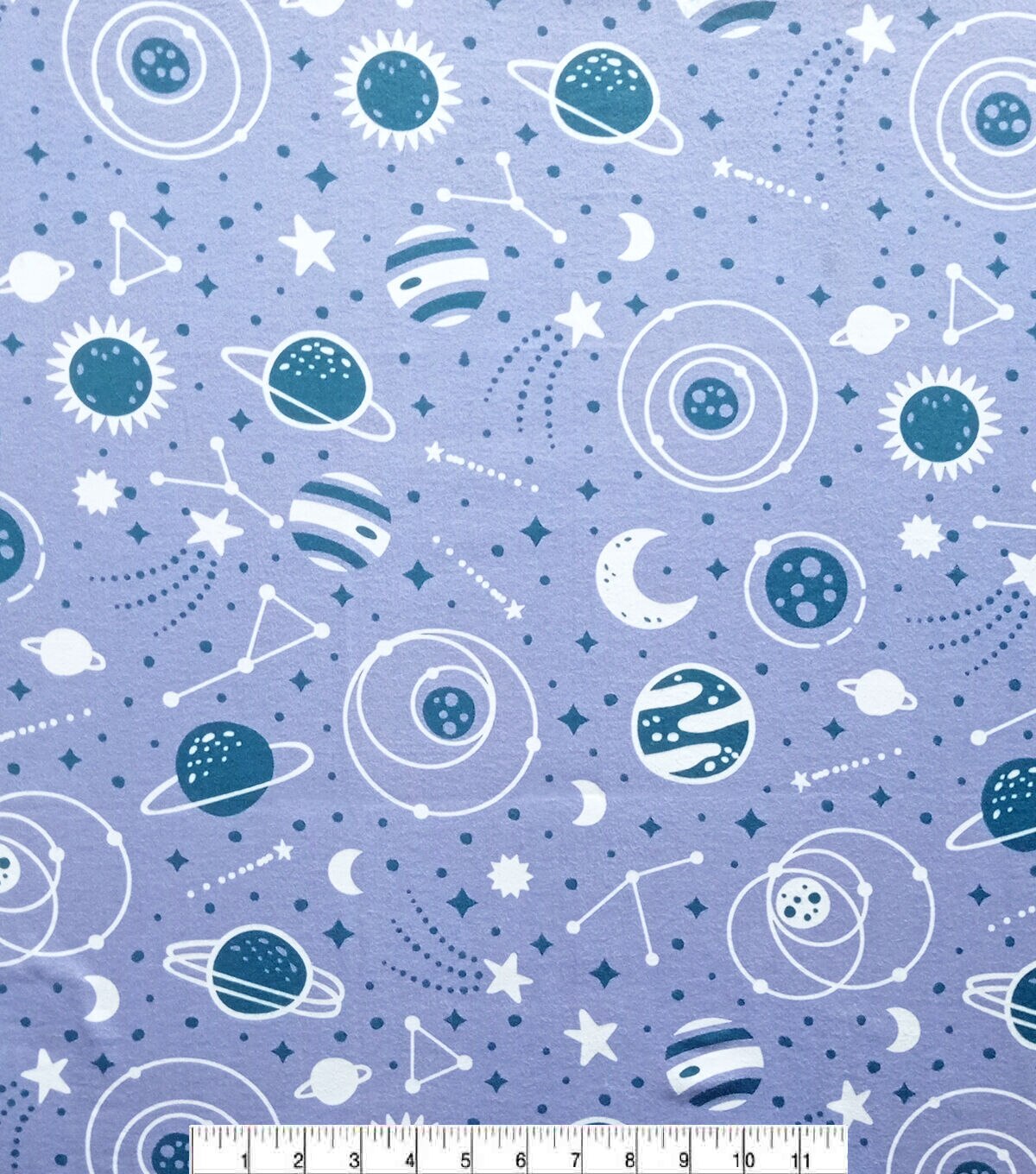 Space Icons On Purple Luxe Flannel Fabric