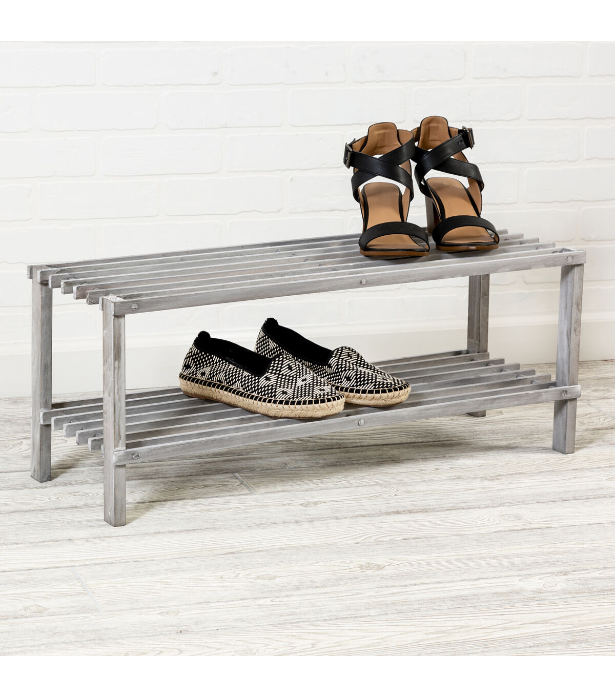 Honey Can Do 10.5 x 12 Gray 2 Tier Wood Shoe Rack