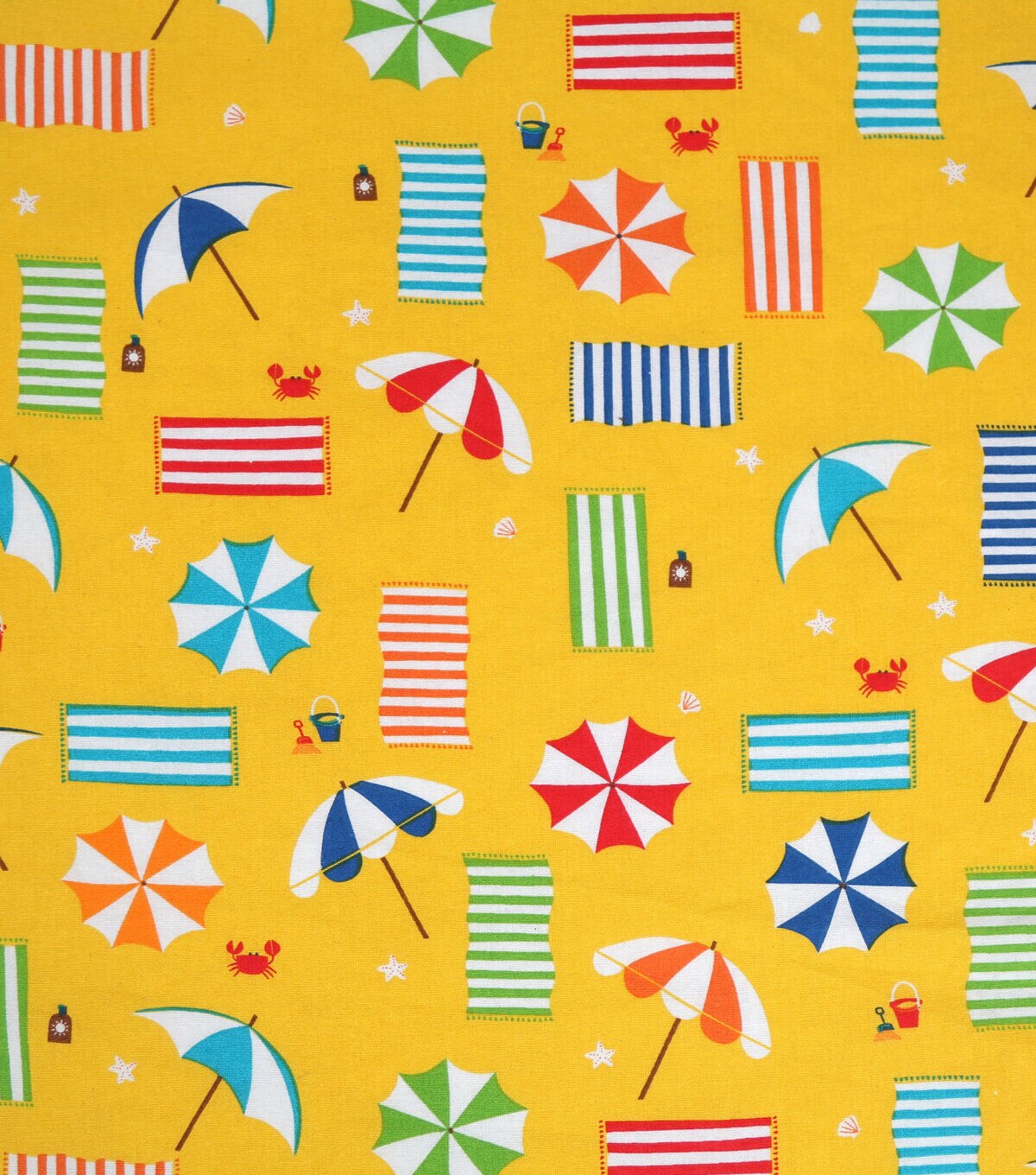 Yellow Beach Towels And Umbrellas Novelty Cotton Fabric by POP!