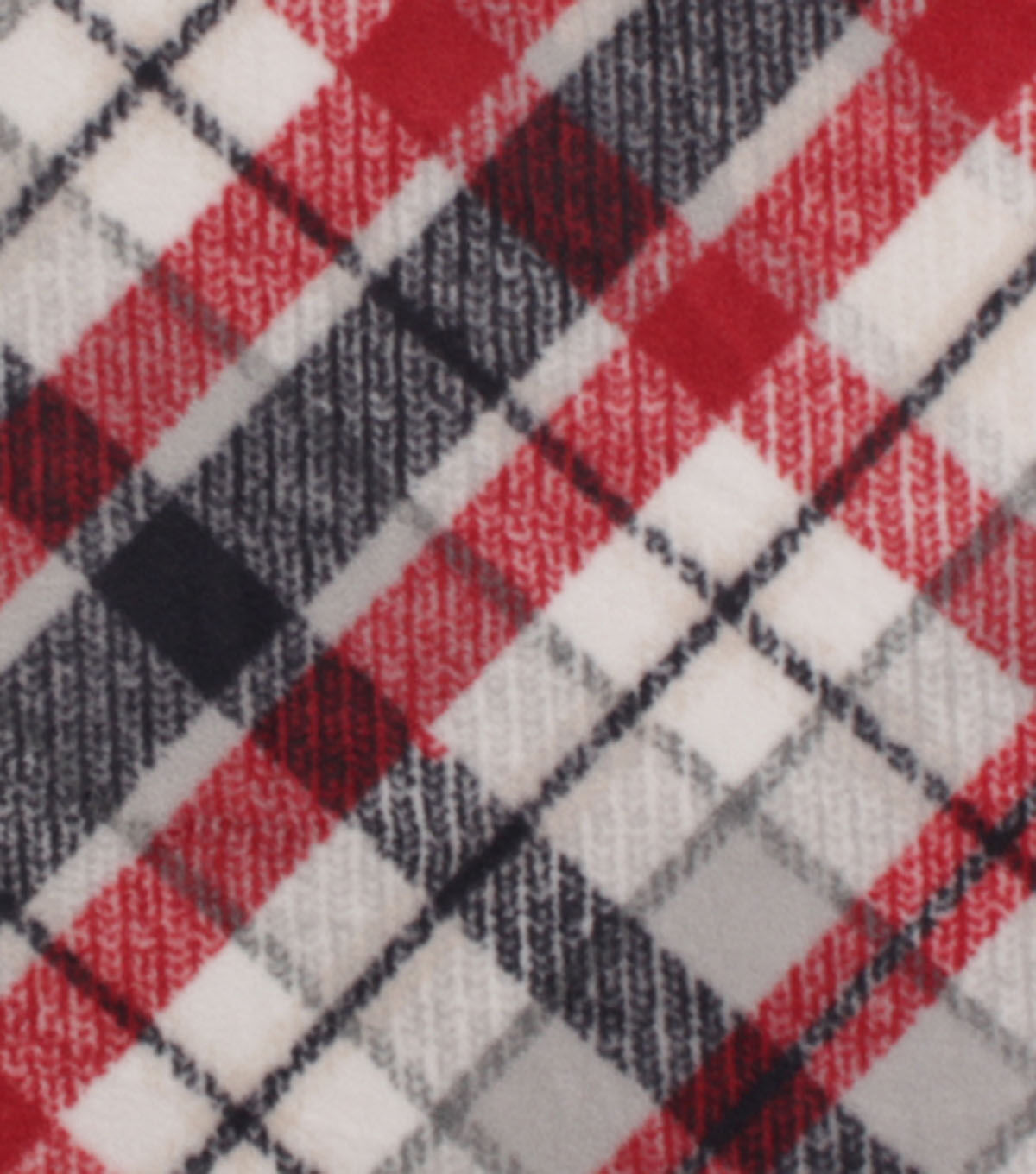 Red & Gray Bias Plaid Anti Pill Fleece Fabric