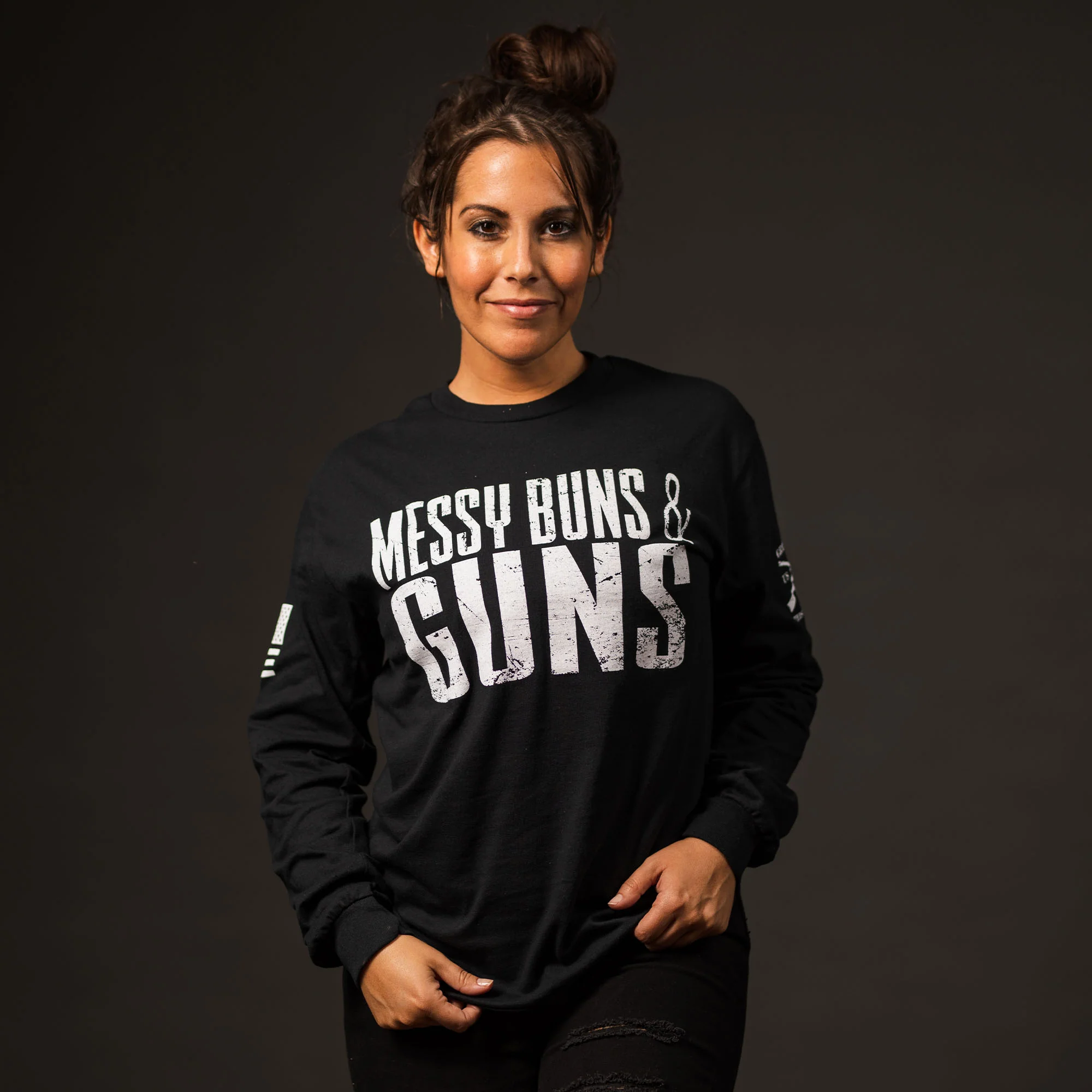 Women's Messy Buns & Guns Long Sleeve - Black