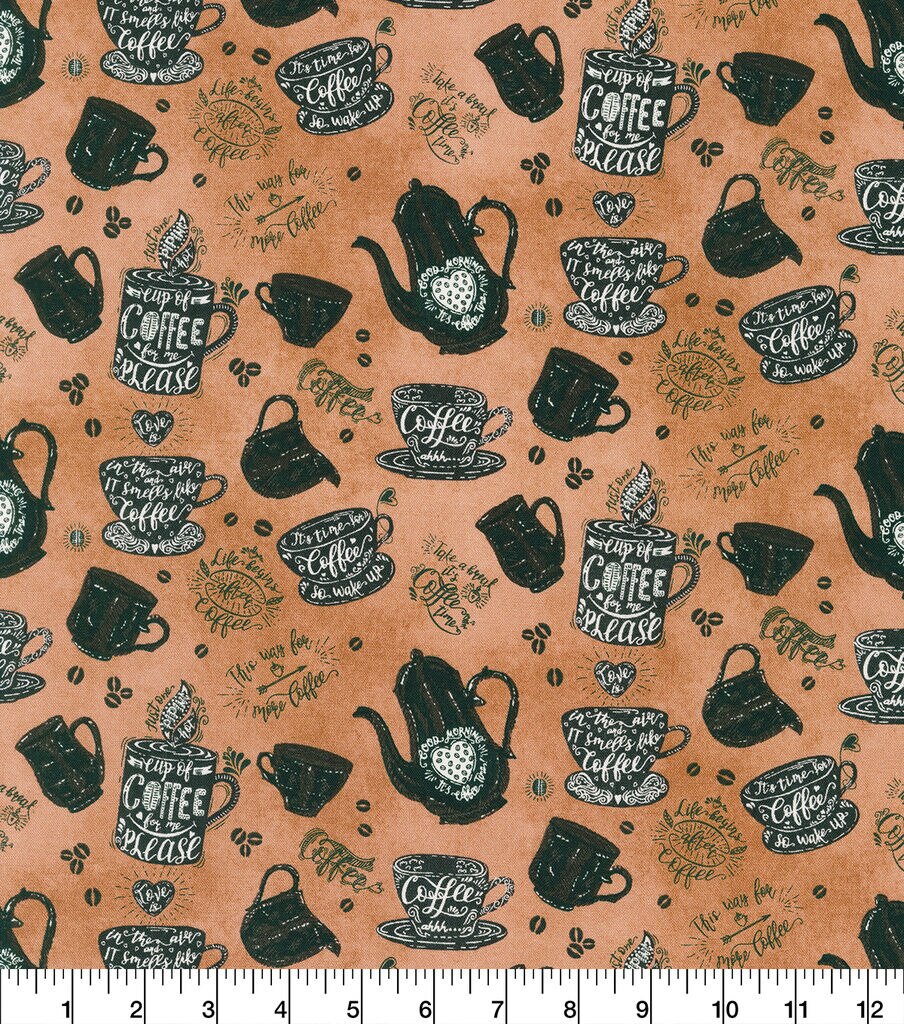 Robert Kaufman Coffee Please Brown Novelty Cotton Fabric