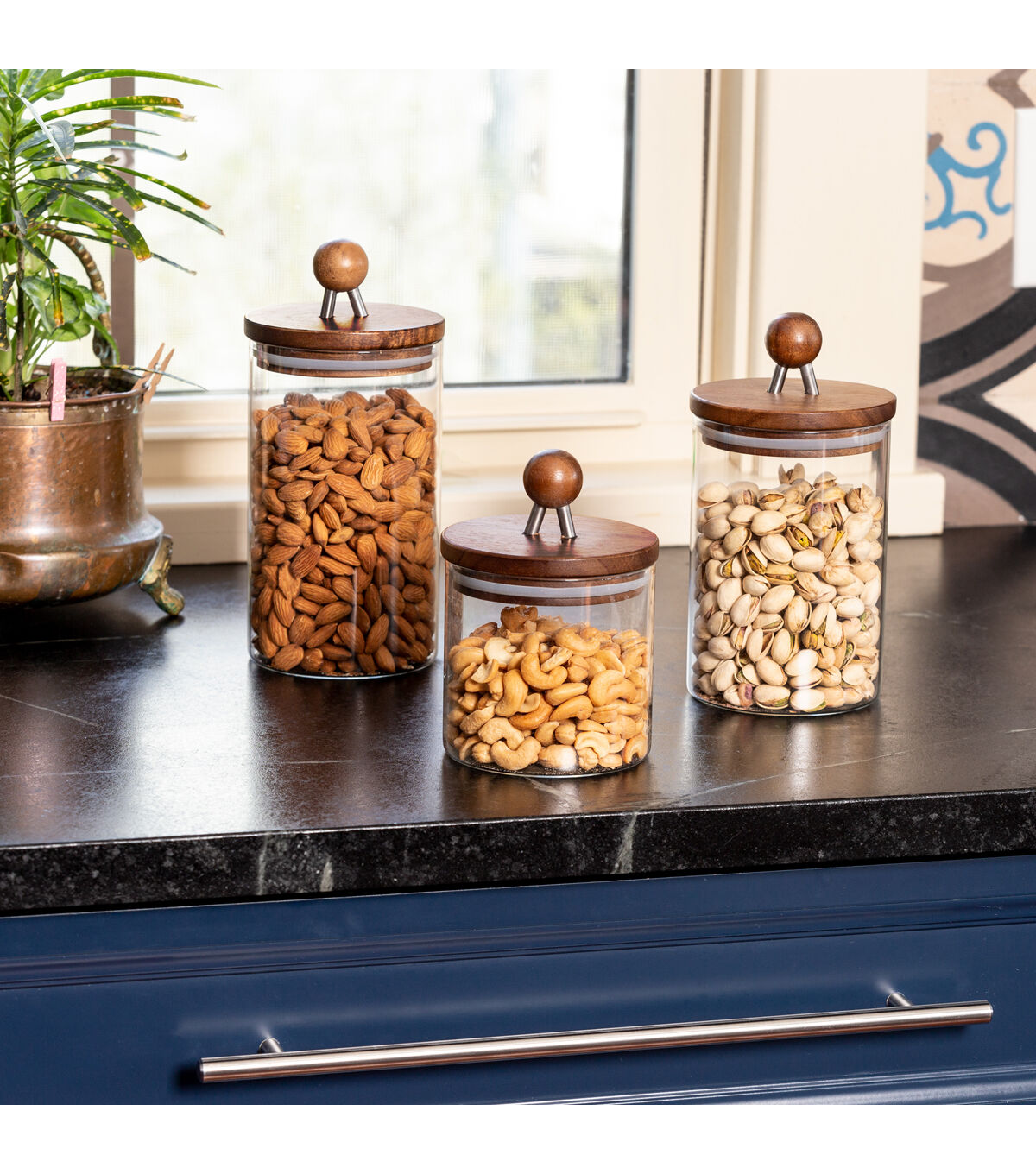 Honey Can Do 3ct Glass Canisters With Wood Acacia Lids