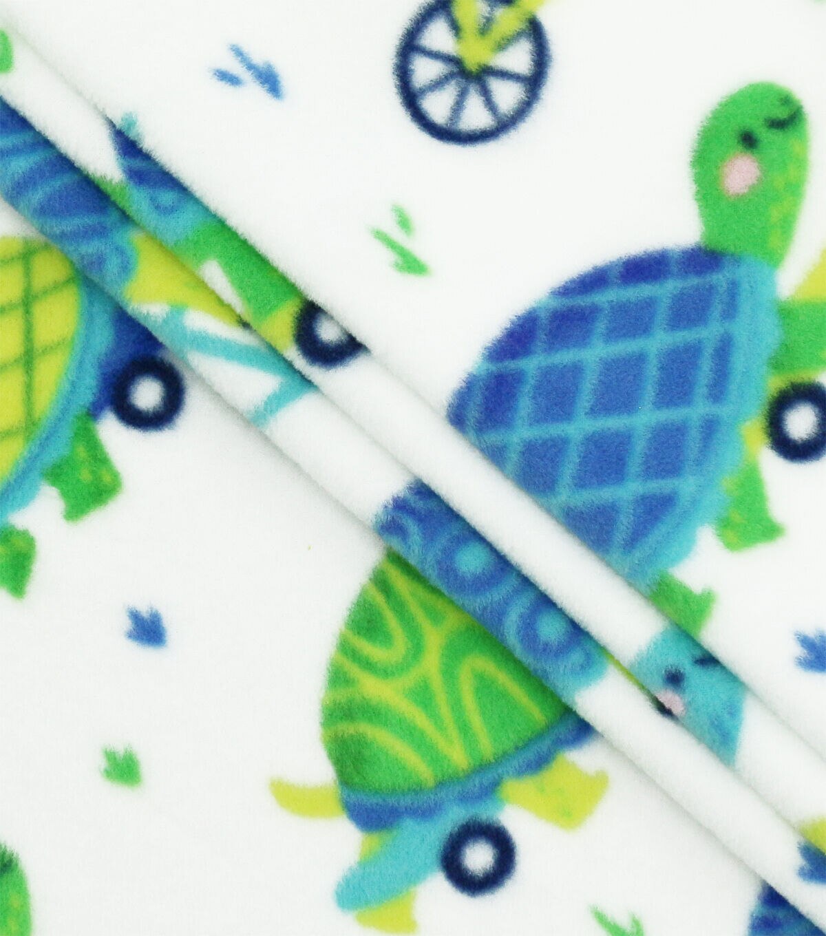 Green Turtles on Bikes Anti Pill Plush Fleece Fabric