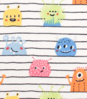 Cute Monsters on Stripes Anti Pill Fleece Fabric