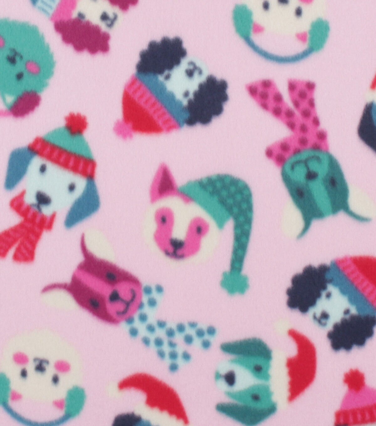 Christmas Winter Dogs on Pink Blizzard Fleece Fabric