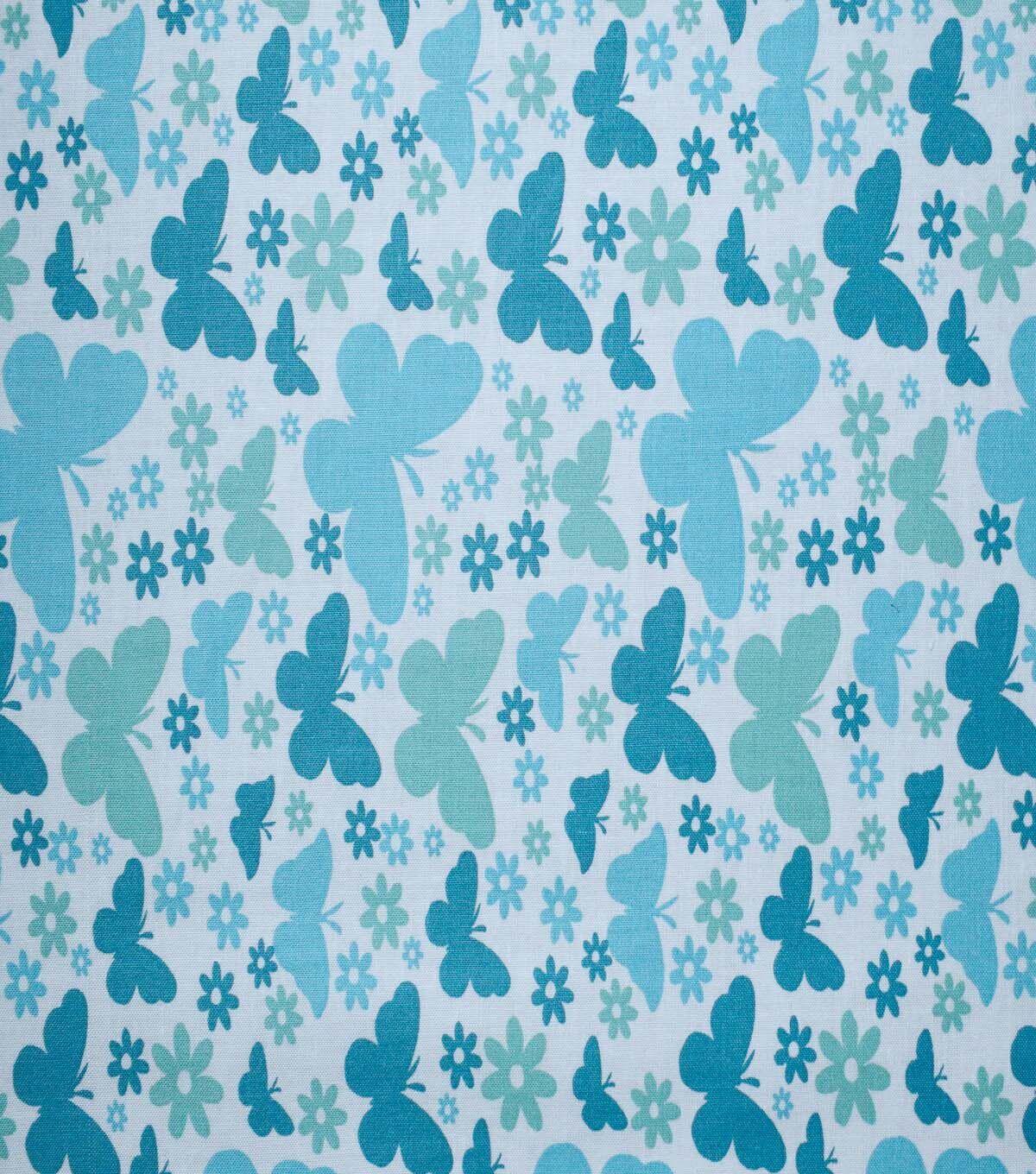 Butterflies on Teal Cotton Fabric by Quilter's Showcase