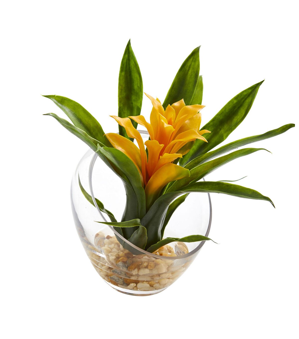 Nearly Natural 8 Tropica Yellow Bromeliad in Angled Vase