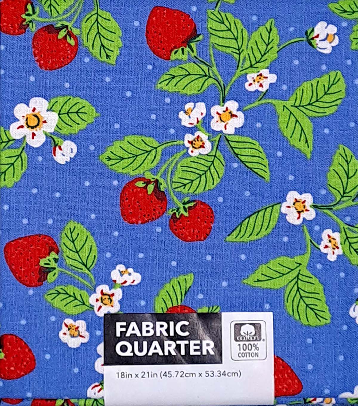 18 x 21 Strawberries on Blue Novelty Cotton Fabric Quarter 1pc