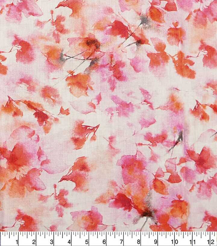 Blurred Floral & Leaves Red Packed Premium Cotton Lawn Fabric