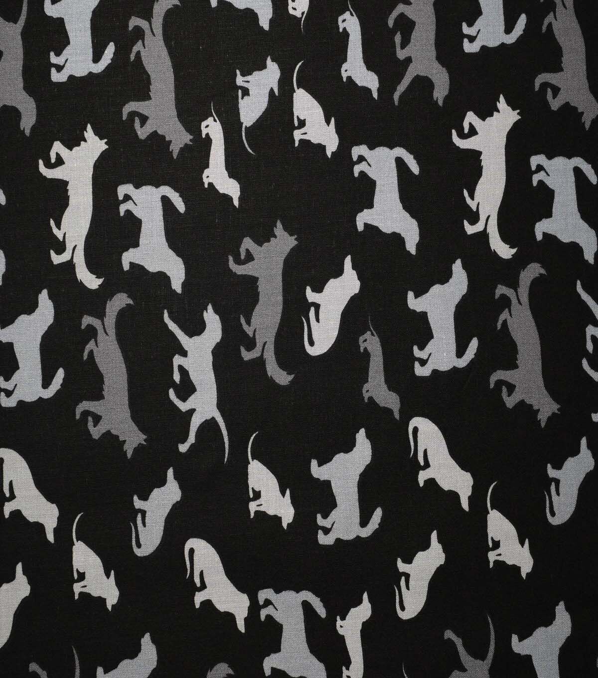 Dog Silhouettes on Black Cotton Fabric by Quilter's Showcase